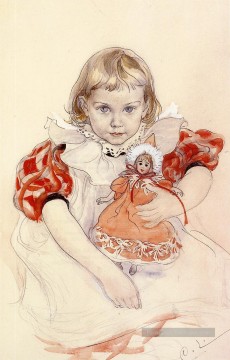 Une jeune fille avec une poupée Carl Larsson Peinture à l'huile